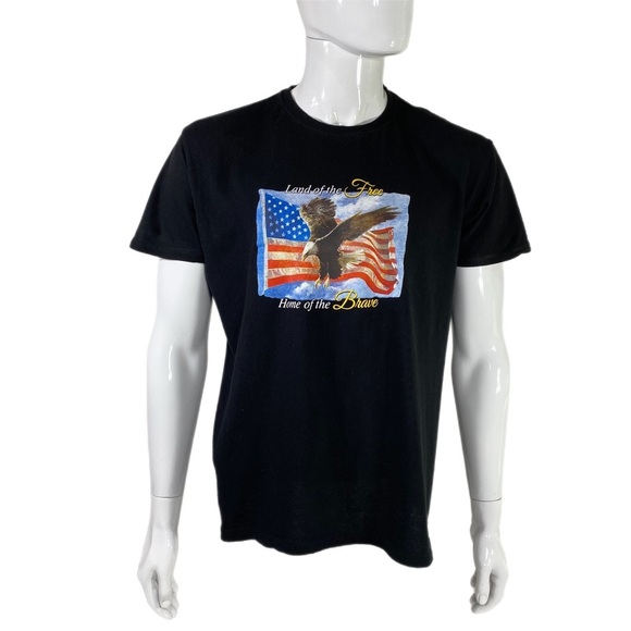 Men’s Land of the Free Eagle Patriotic Classic Black Tee - Picture 1 of 7